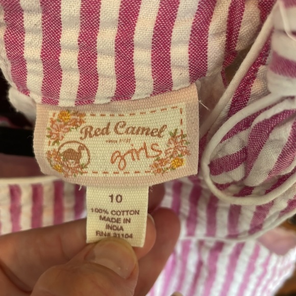 Cute seersucker dress. Nantucket red (slightly pink). Red Camel girls size 10. - Picture 3 of 5